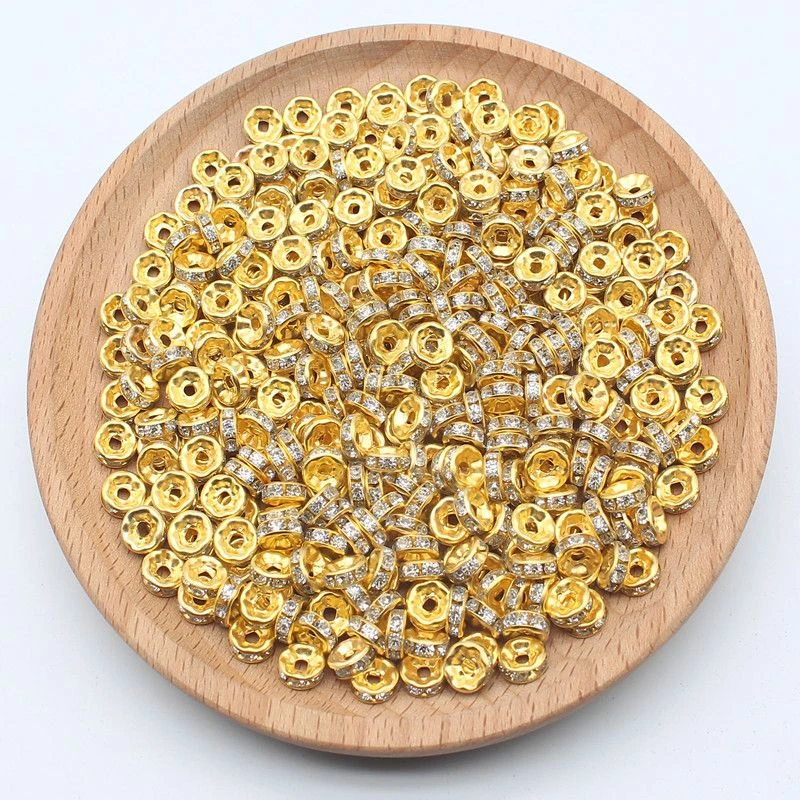 diy手工配件 7mm合金水钻圈镶钻隔珠隔片散珠手链串珠金银饰品材