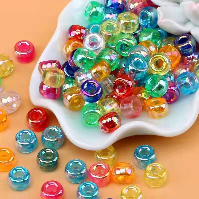 手工推荐 6*9mmAB彩珠亚克力彩色大孔珠儿童手链串珠散珠