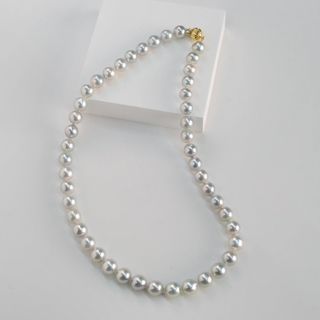 18K金海水珍珠Akoya真多麻高品质满珠串链8-9mm