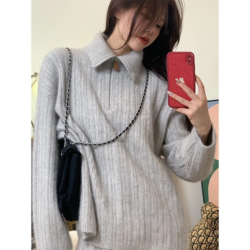 美静 可机洗（抗起球）毛衣灰色含羊绒牛绒套装XMZH2350