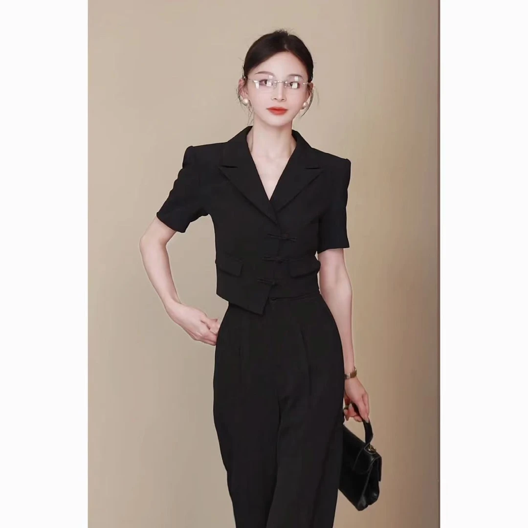 一琳Elin 【云裳】黑色简约新中式国风西装两件套XMZH3336