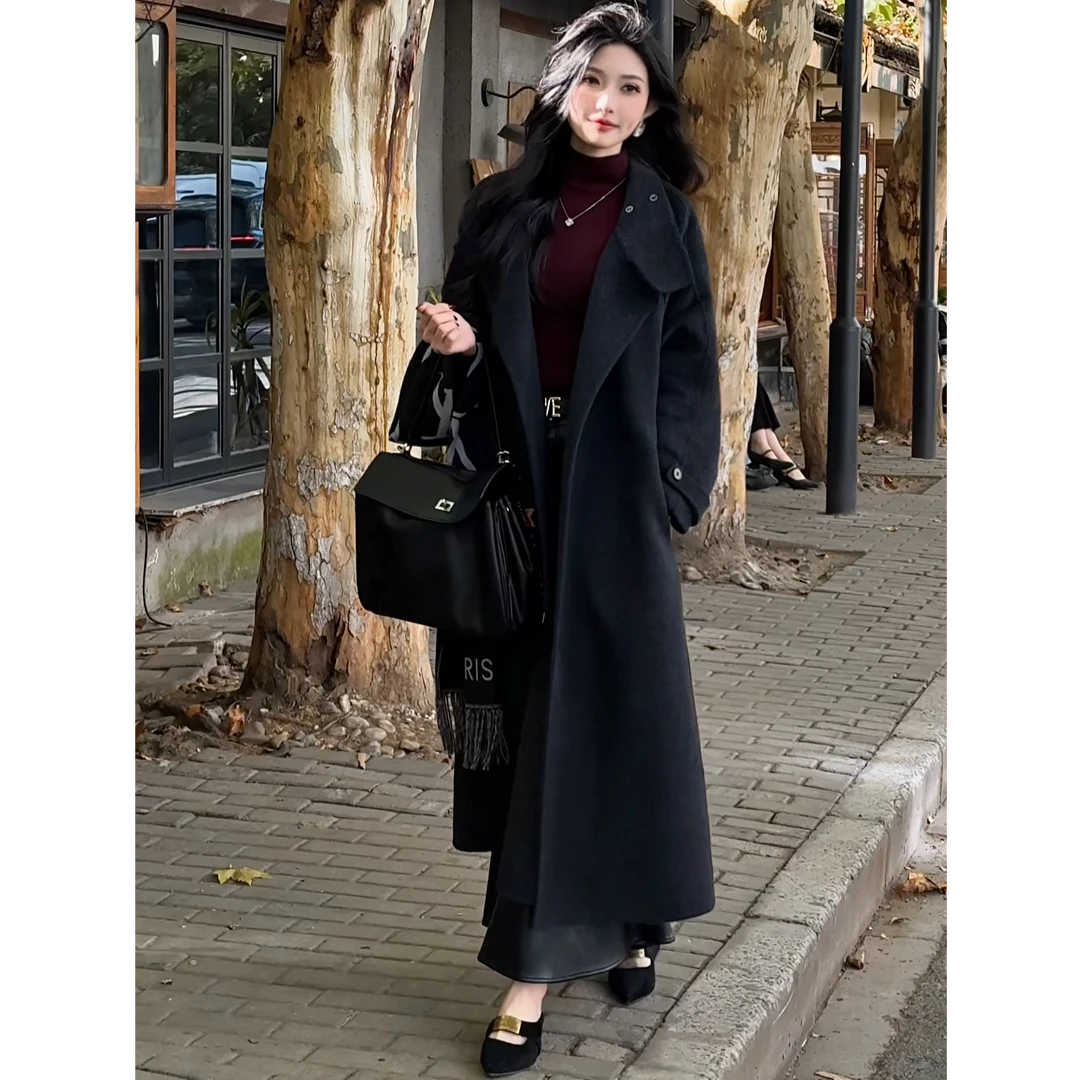 CHUCHU 【冬日名片】黑灰双面毛呢大衣XMZH5432