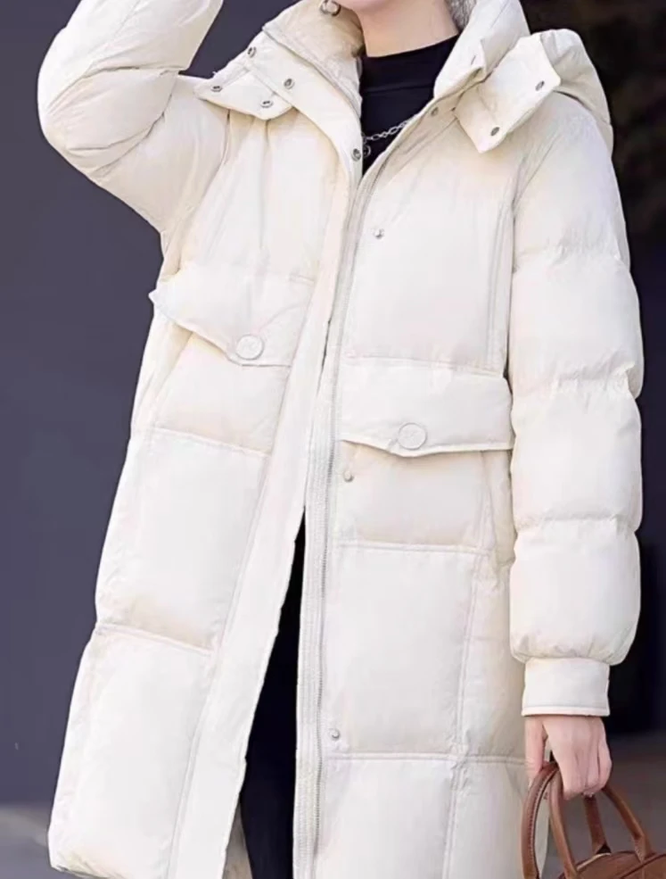 2024长款时尚加厚加绒韩版羽绒服女款休闲百搭女士连帽宽松88601