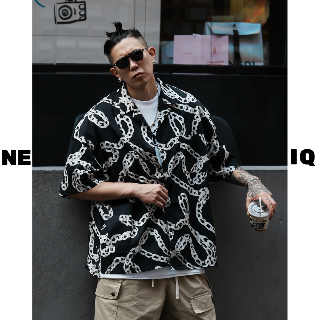 郑郑郑NEIQ西海岸匪帮大佬链阔版花衬衫