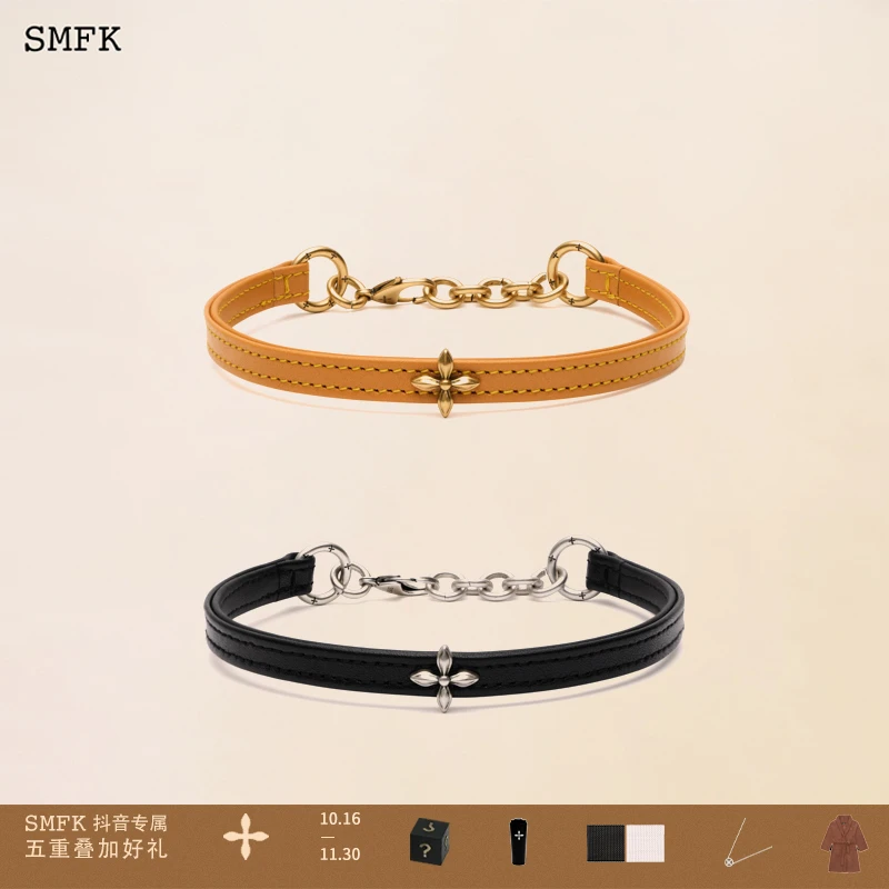SMFK 铜布艺项链 十字花皮质颈环 BLT01B1 时尚百搭项链双色可选