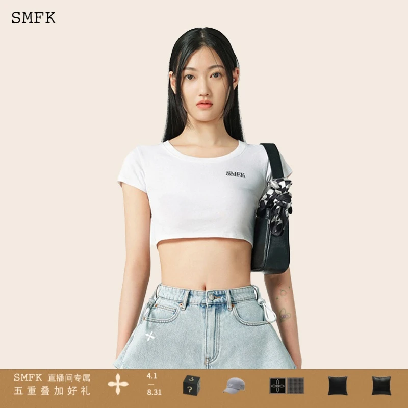 SMFKDANCER黑暗舞团短Tee/午夜黑 UT002W+ 大U领露腰打底百搭修身