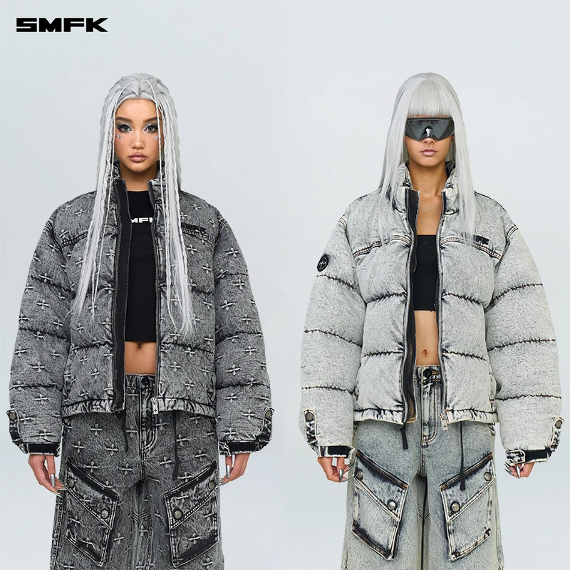 SMFK风暴花园牛仔阔身棉服 CG011CTG 冬季水洗宽松刺绣提花保暖服
