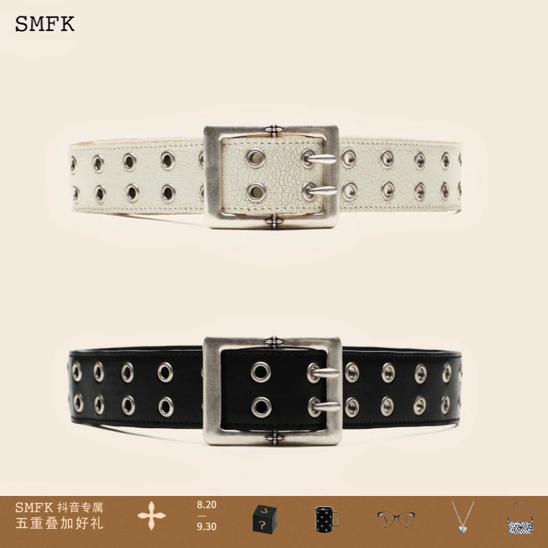 SMFK荒野摇滚腰带 BLT015B 黑白摇滚双孔双扣时尚百搭