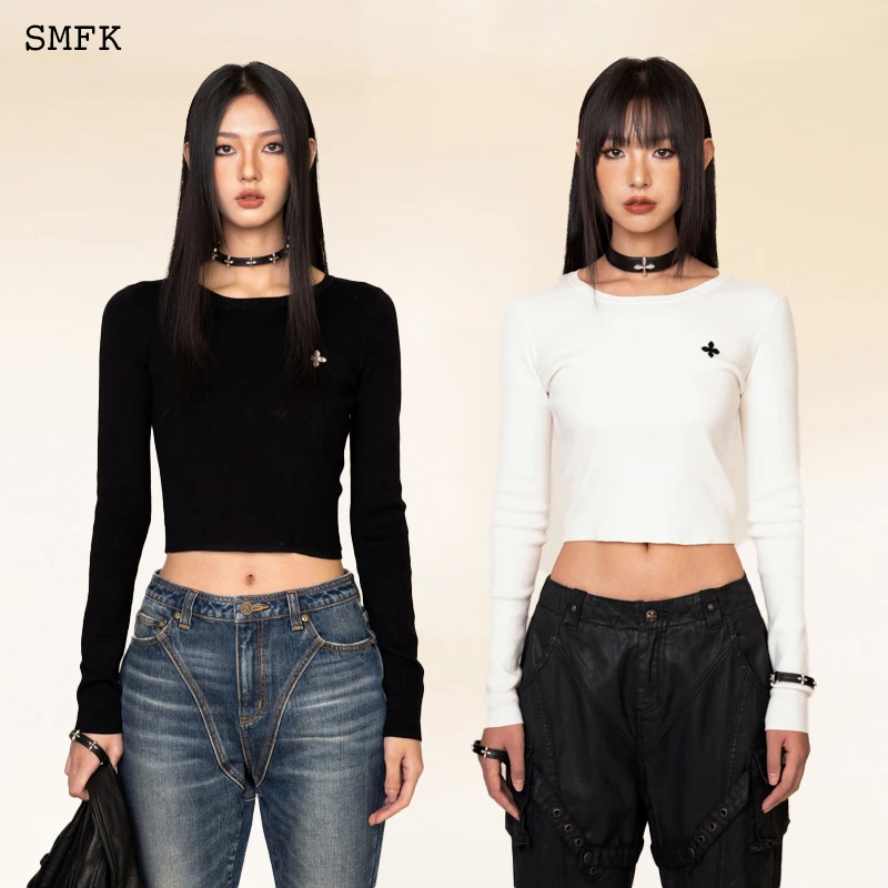 SMFK十字花经典匹马针织衫 ULS05B1 白鹿同款 时尚短款修身上衣