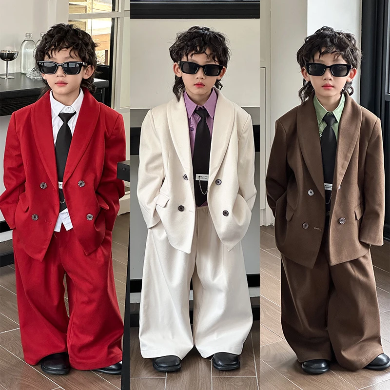 男孩毛呢西装套装小少爷休闲呢子西服儿童花童花童西装男童