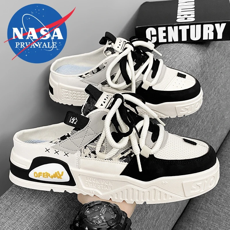 NASA联名2025网红懒人半拖鞋男款夏季一脚蹬包头凉拖鞋男士运动鞋