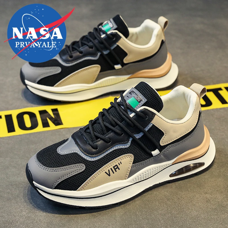NASA联名夏季男鞋2025新款透气防水皮面休闲运动鞋子男士百搭潮鞋