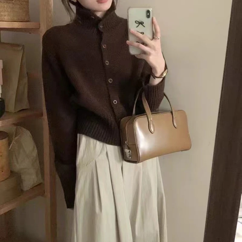 七针双股线加厚100羊毛立领开衫针织毛衣长袖气质网红宽松