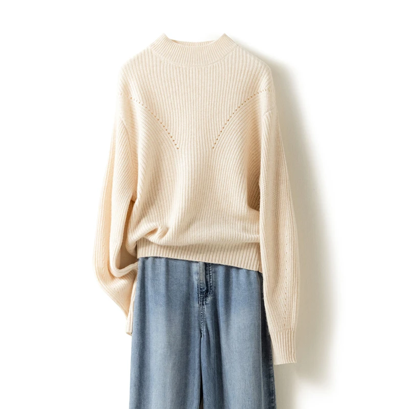 9206半高领加厚元宝针小篇幅袖羊绒 衫针织时尚百搭女士宽松纯色