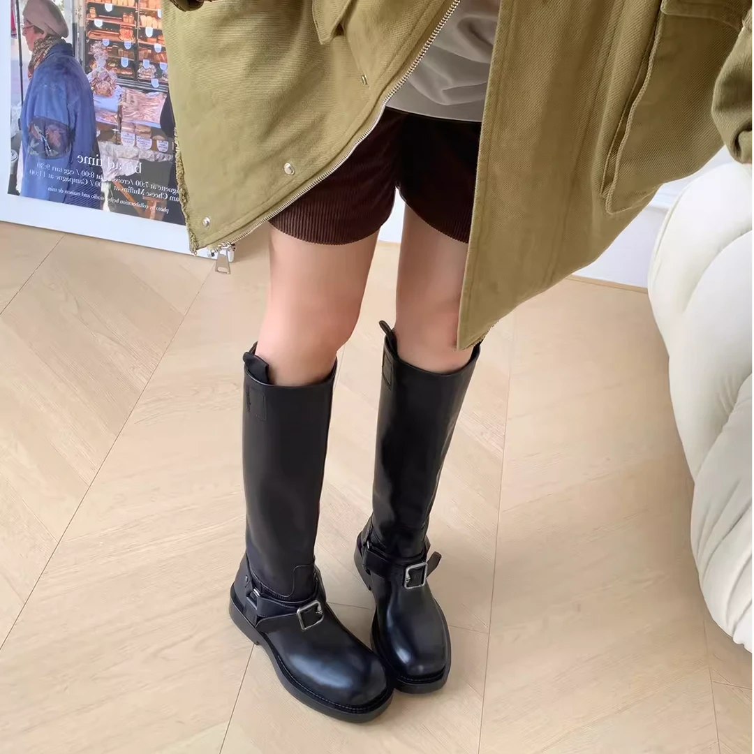 【美靴专家】小个子不过膝长靴女增高厚底皮带扣时装高筒骑士靴