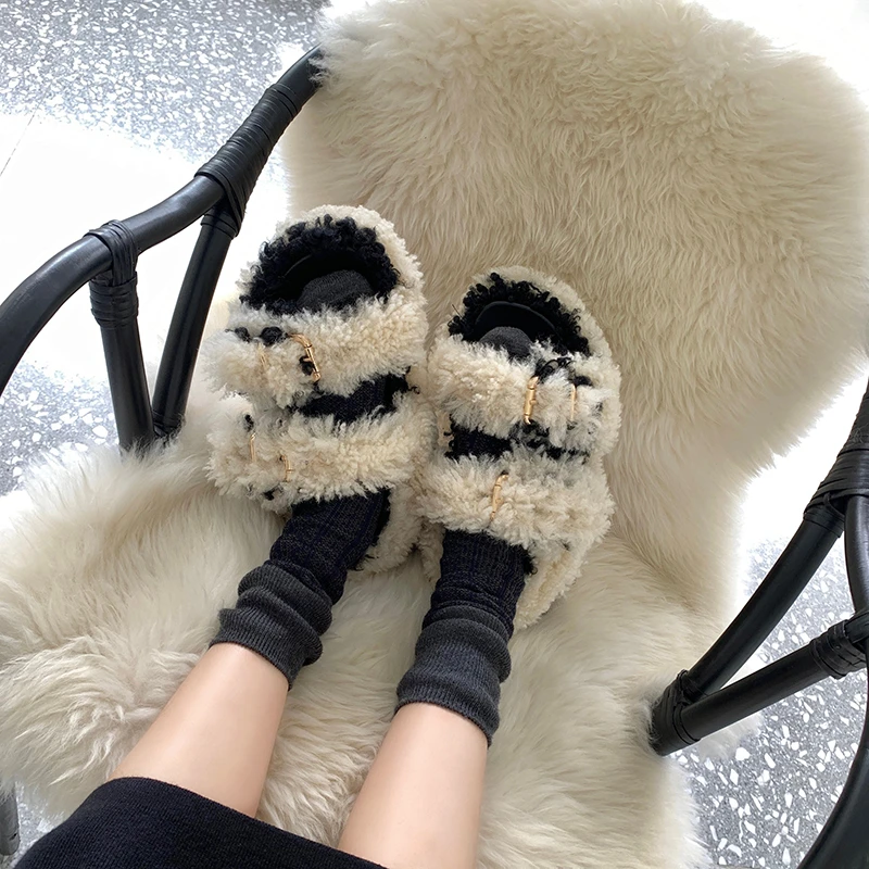 毛毛鞋女外穿秋冬新款爆款加绒皮毛一体保暖时尚凉鞋