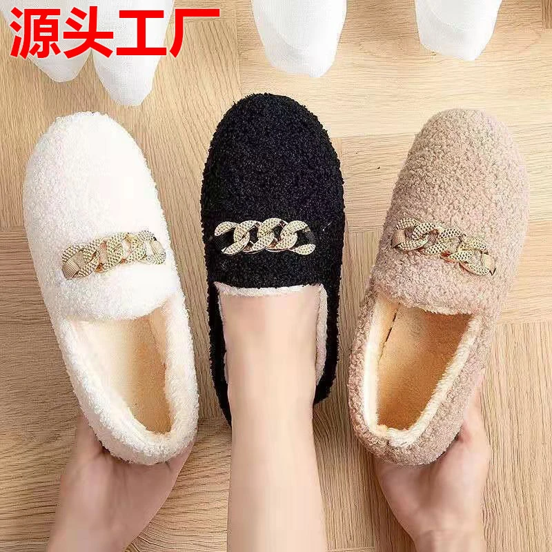 2023韩版豆豆鞋女秋冬季加绒保暖厚底棉鞋毛毛鞋百搭休闲鞋一脚蹬