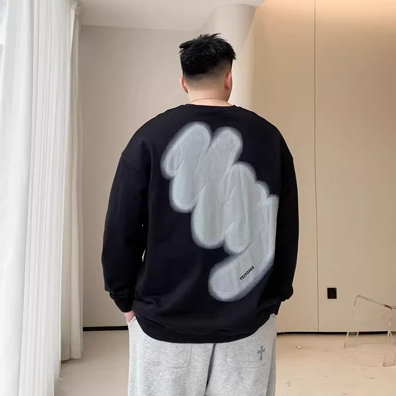 特大码男装胖子加肥加大新款宽松休闲春秋季发泡印花圆领潮流卫衣