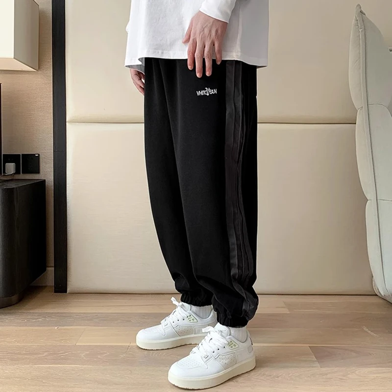 潮牌大码男装秋新款宽松拼接休闲运动长裤胖子加肥加大束脚裤百搭