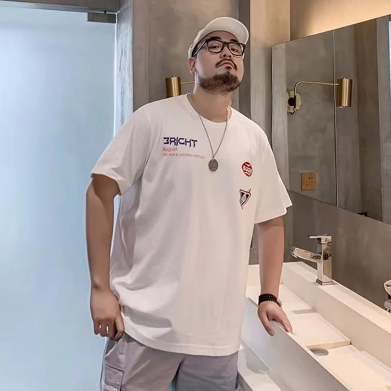 300斤青年大码夏季男士胖子半袖体恤加肥加大码五分宽松短袖T恤衫