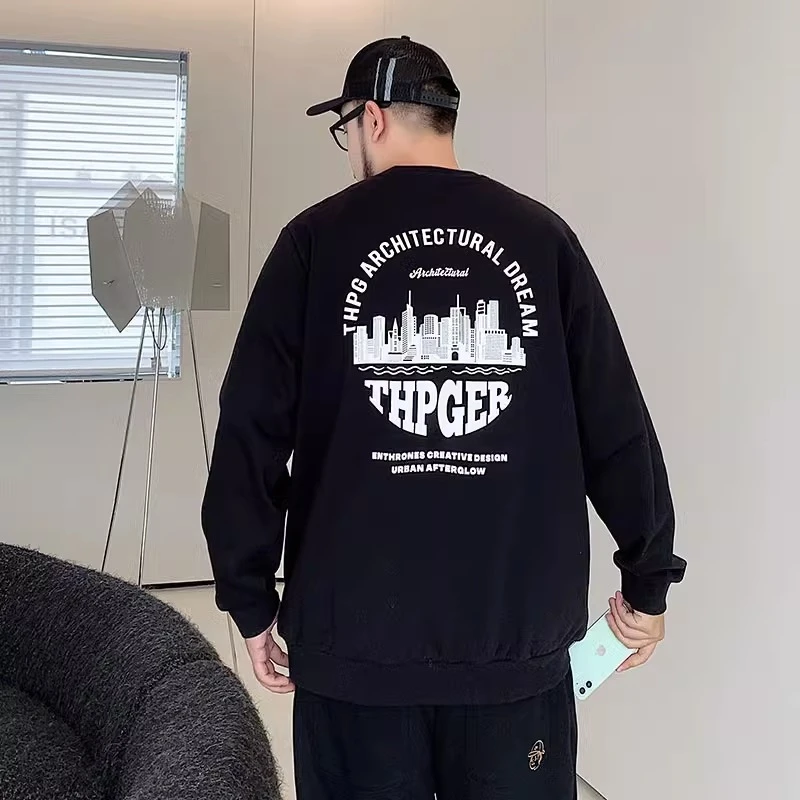 潮牌大码男装秋冬季套头圆领卫衣男士胖子加肥加大宽松休闲上衣