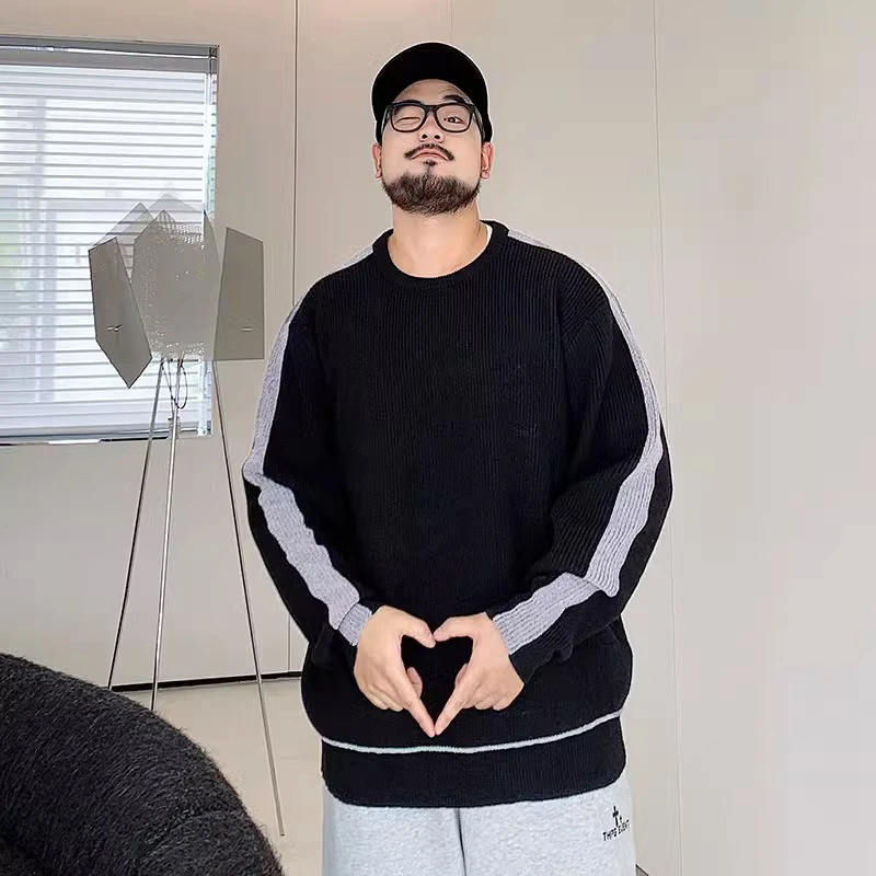 潮牌特大码男装秋冬季宽松休闲套头毛衣男胖子加肥加大圆领针织衫