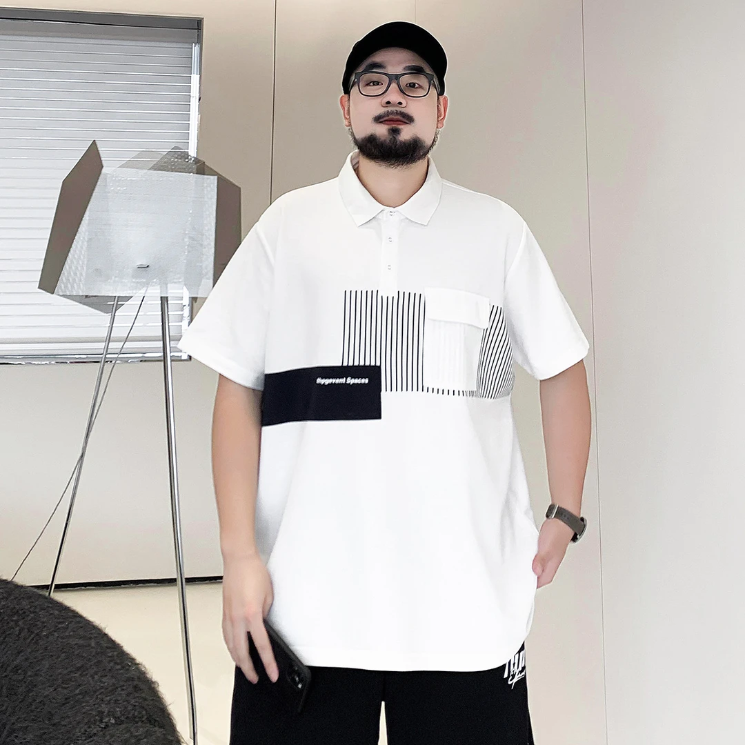 潮牌大码男装夏季高级感拼接polo衫短袖胖子宽松休闲百搭加肥加大