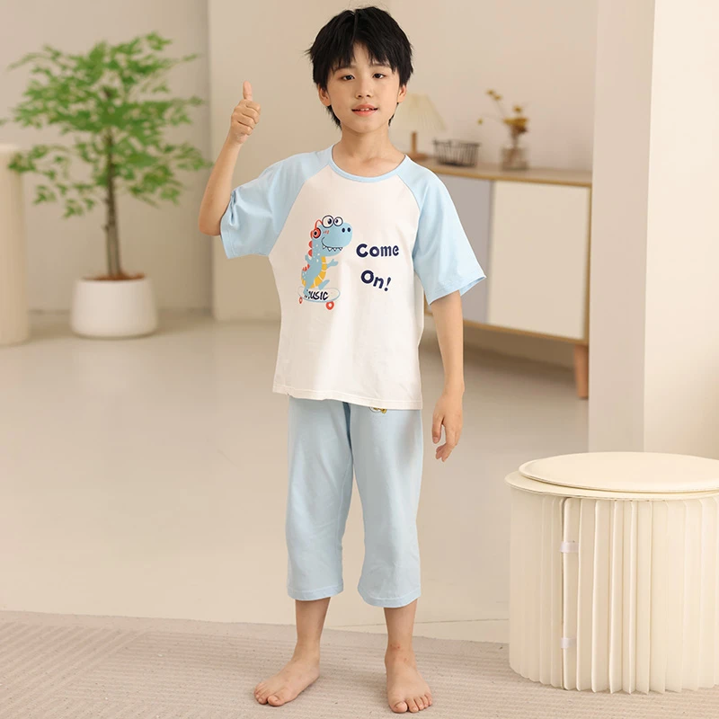 男童夏装套装睡衣纯棉夏季薄款短袖女童儿童家居服男孩空调服宽松