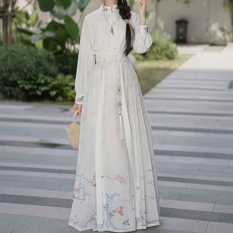 醉梦夕风原创防孔府花鸟裙国风马面裙改良汉服女套装日常通勤夏季