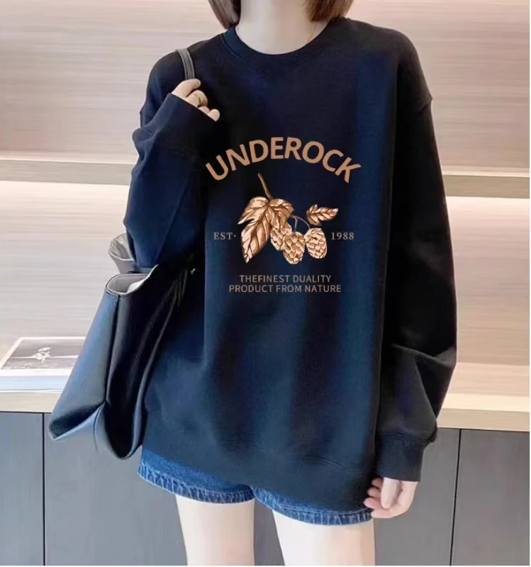 【金色松果】秋冬季新款简约撞色圆领卫衣A时尚宽松百搭休闲印花ins