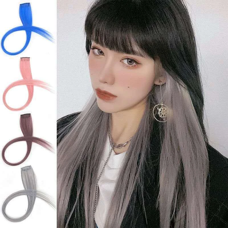 单夹式彩色假发片挂耳染发片挑染直发片女长直发蓝色紫色粉色