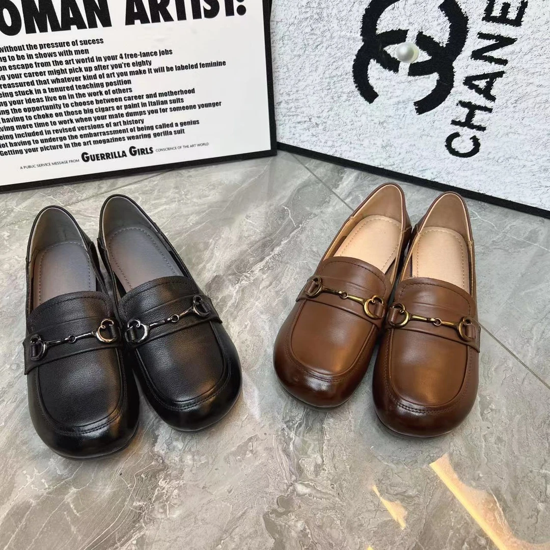 新款头层牛皮复古小根鞋圆头舒适时尚软底软面简约8618