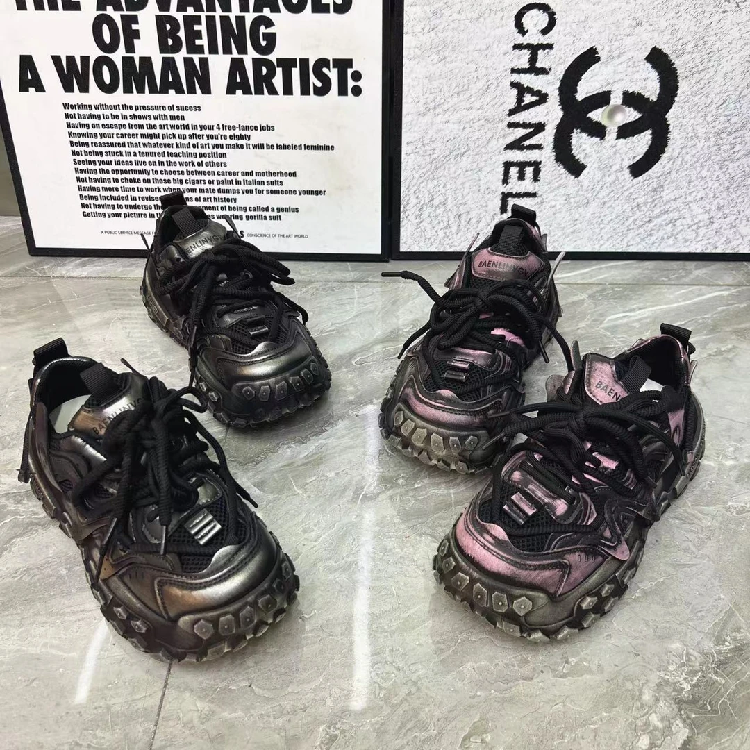 新款老爹鞋大圆头休闲百搭款0837复古加绒时尚厚底系带潮流秋季