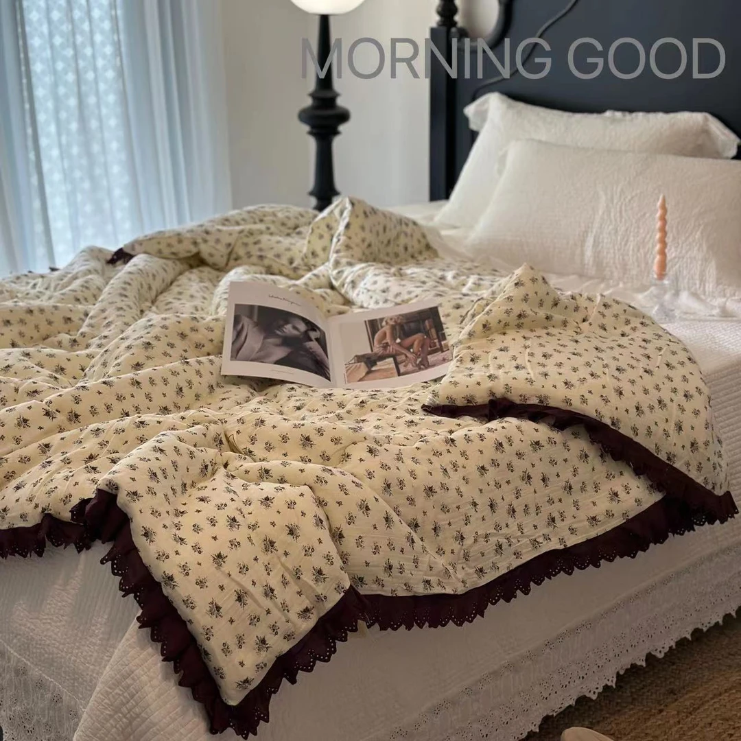 【MORNING GOOD】韩式皱皱双层纱碎花款定染棉花边春秋被大豆被