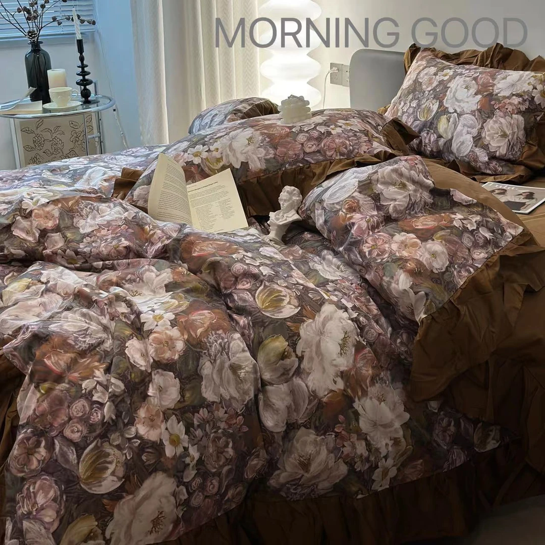 MORNING GOOD 全棉100支长绒棉美式复古轻奢数码印花艺术风四件套