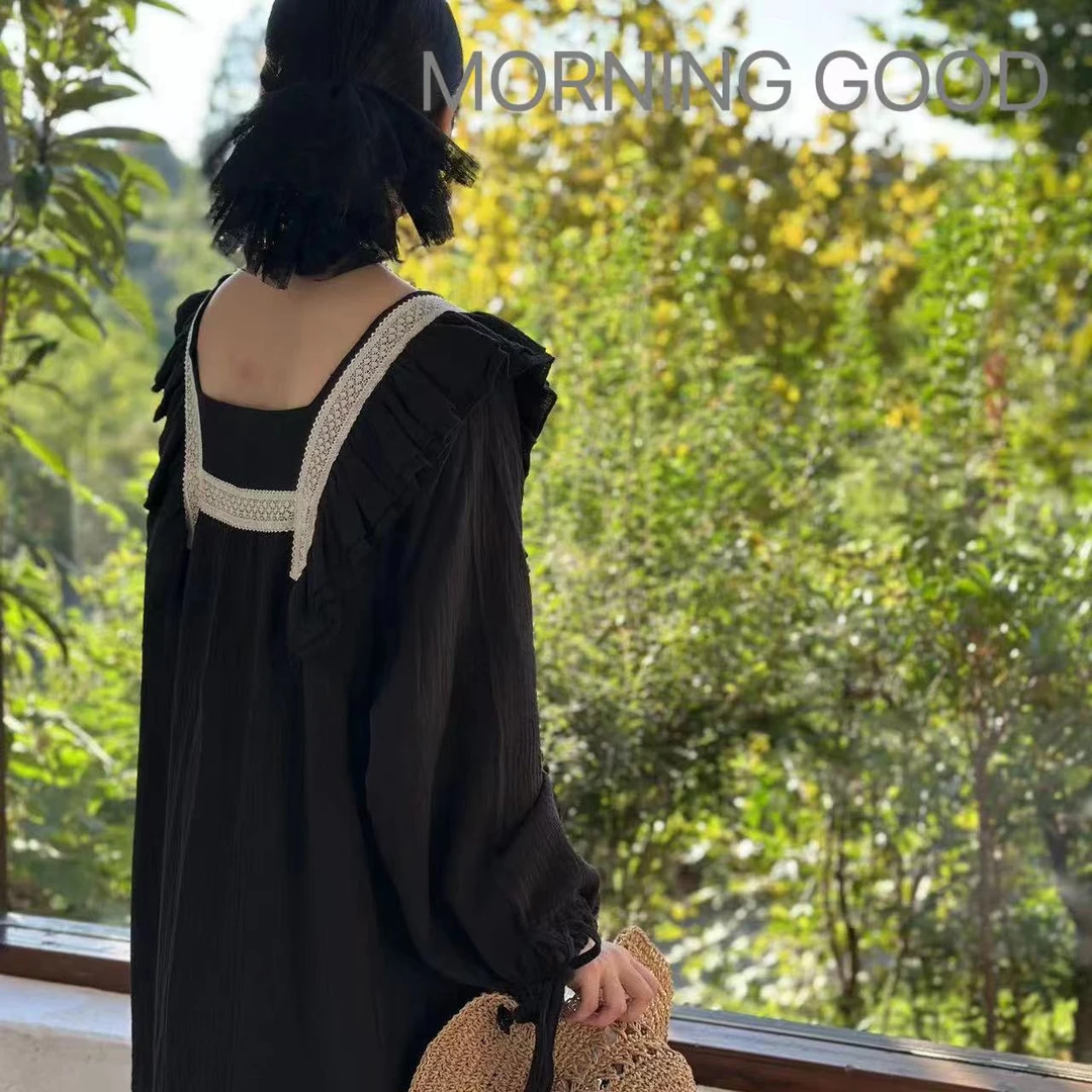 MORNING GOOD 定制款水洗绉纱双层纱长绒棉韩版仙女款睡裙宽松