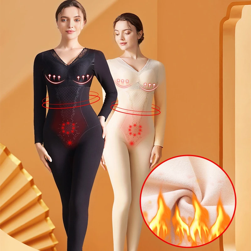 秋冬季 免穿文胸保暖连体衣加绒双面加厚紧身打底衫修身长裤长袖