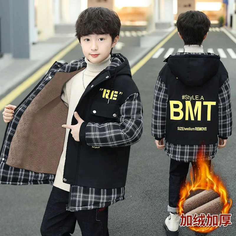 男童冬装加绒外套中大童加厚服新款派克服秋冬款衣男孩潮