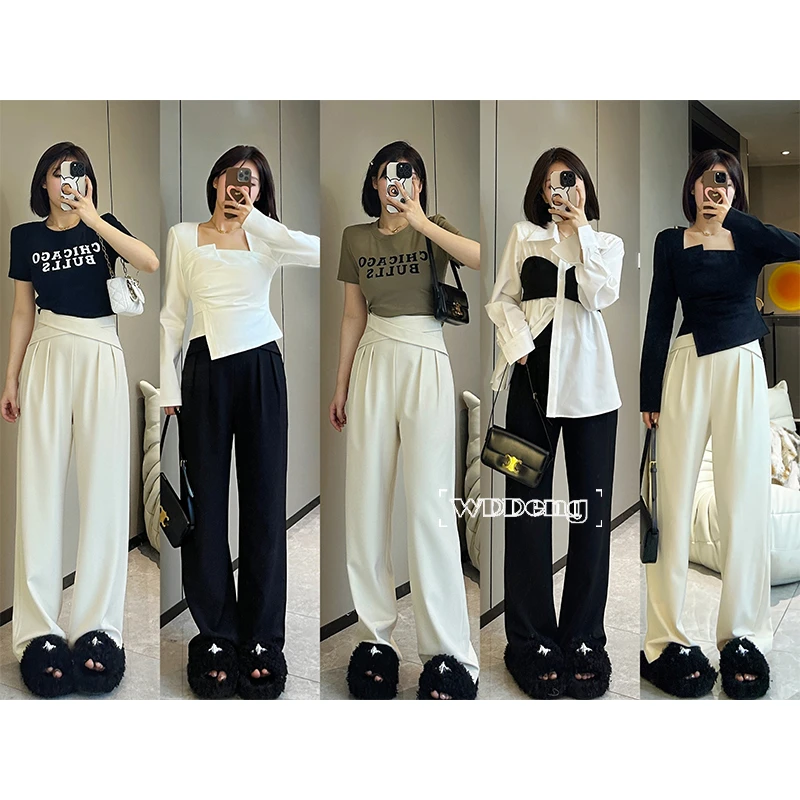 【清仓现货】王等等【腰精裤】高腰休闲垂感长裤宽松显瘦裤子UK341830