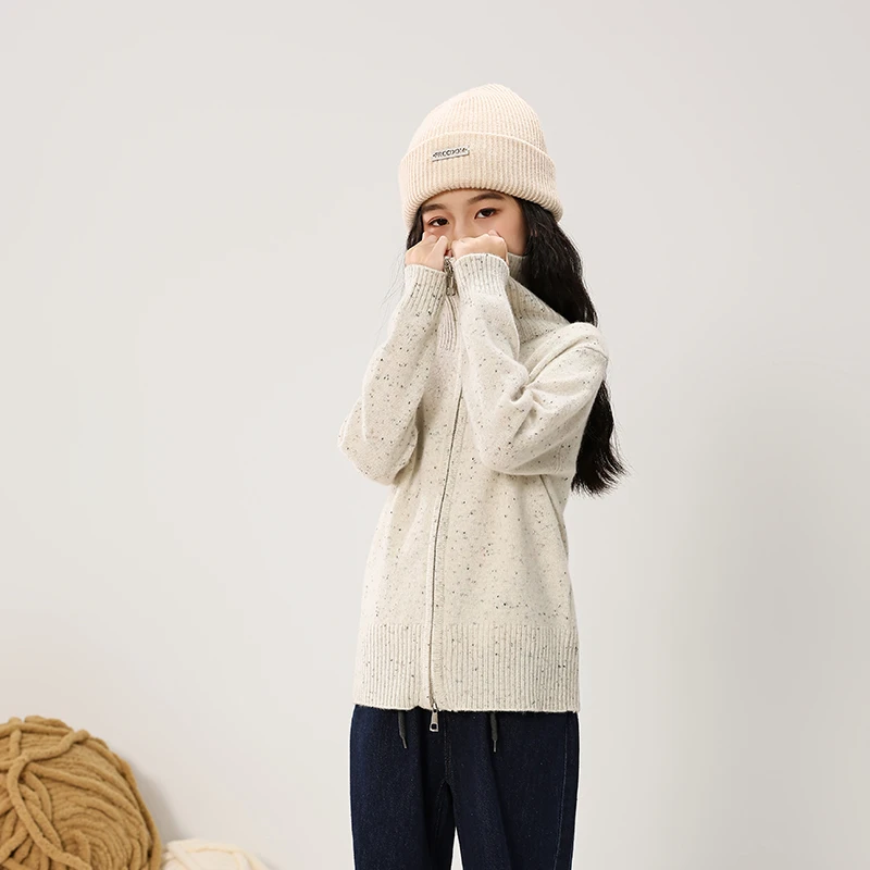 秋冬花纱厚儿童羊毛衫男童开衫女童针织衫毛衣外套翻领中大童上衣