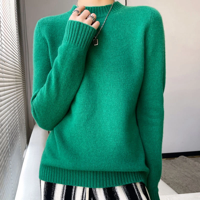 新100羊毛衫加厚网红马鞍肩一寸领针织宽松纯色圆领秋冬毛衣2201