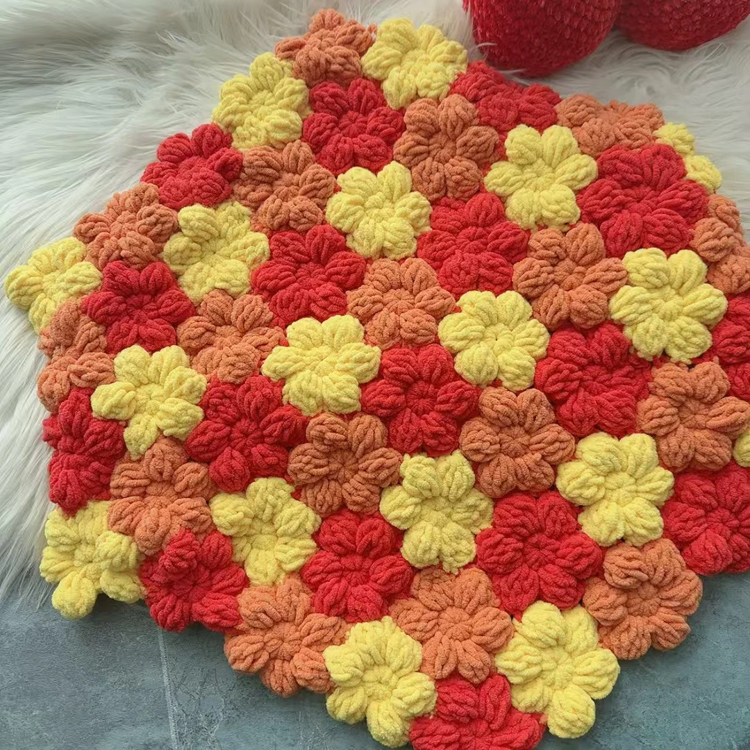 泡芙花肉肉线坐垫手工diy手编坐垫毛线材料包6团线不是成品