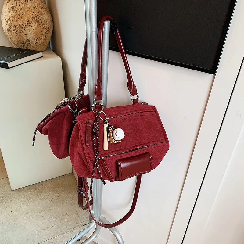 安可拉红大容量包包秋冬新款复古磨砂通勤潘多拉魔盒包雅丹风2888