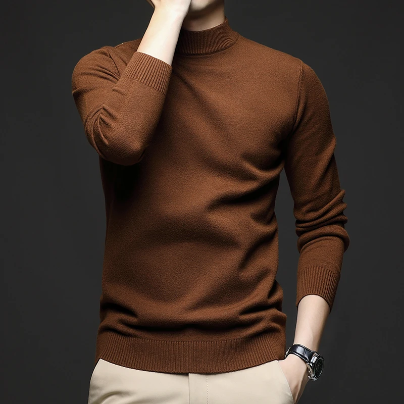 冬季高档轻奢半高领加厚毛衣男中年保暖纯色经典款极简简约毛线衫
