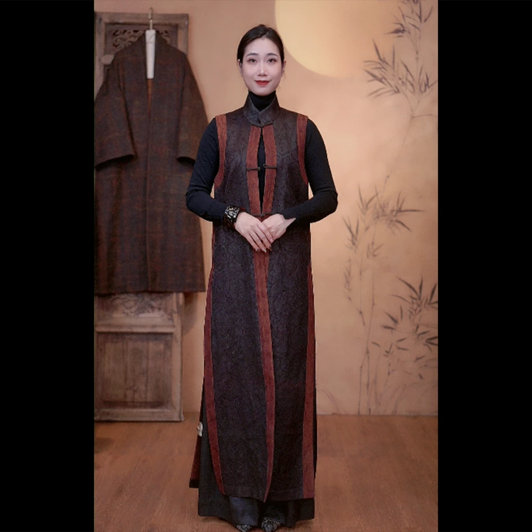 【二十四慢】八经交罗龙凤呈祥桑蚕丝香云纱女士长马甲休闲百搭时尚