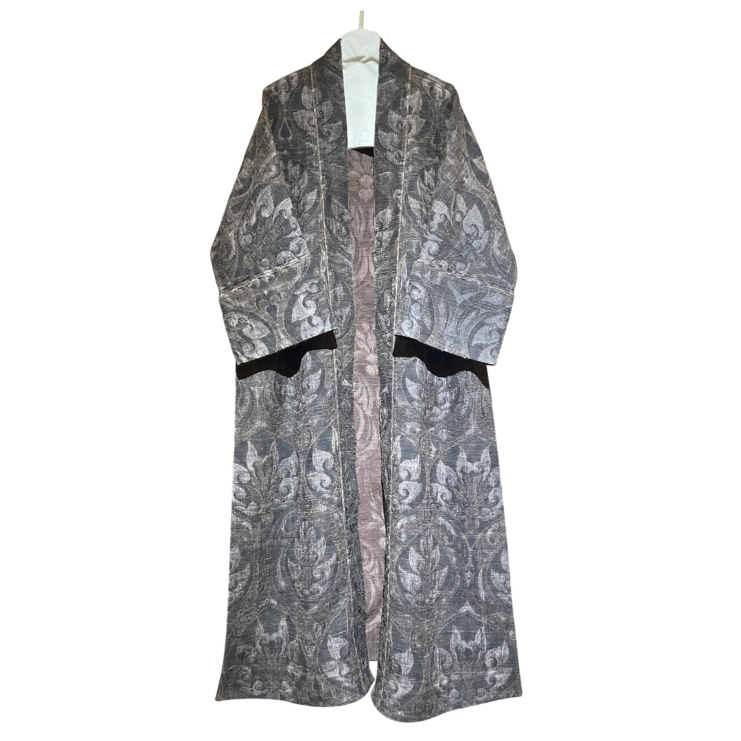 【二十四慢】莲花图柞蚕丝老料香云纱气质女士风衣中长款