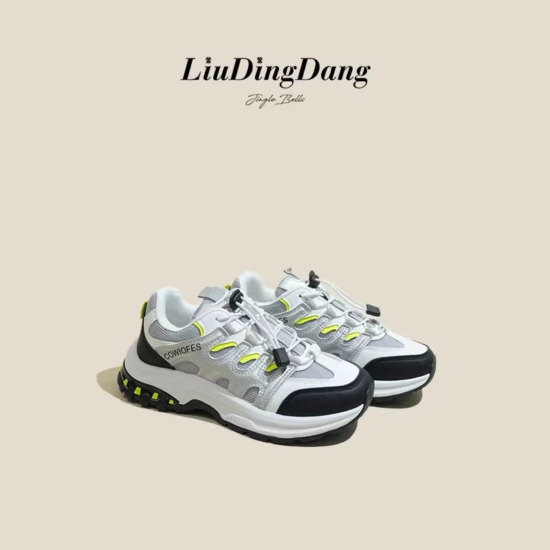 【刘叮咚女鞋】运动鞋女2024新款秋季百搭网面透气时尚小白鞋老爹鞋