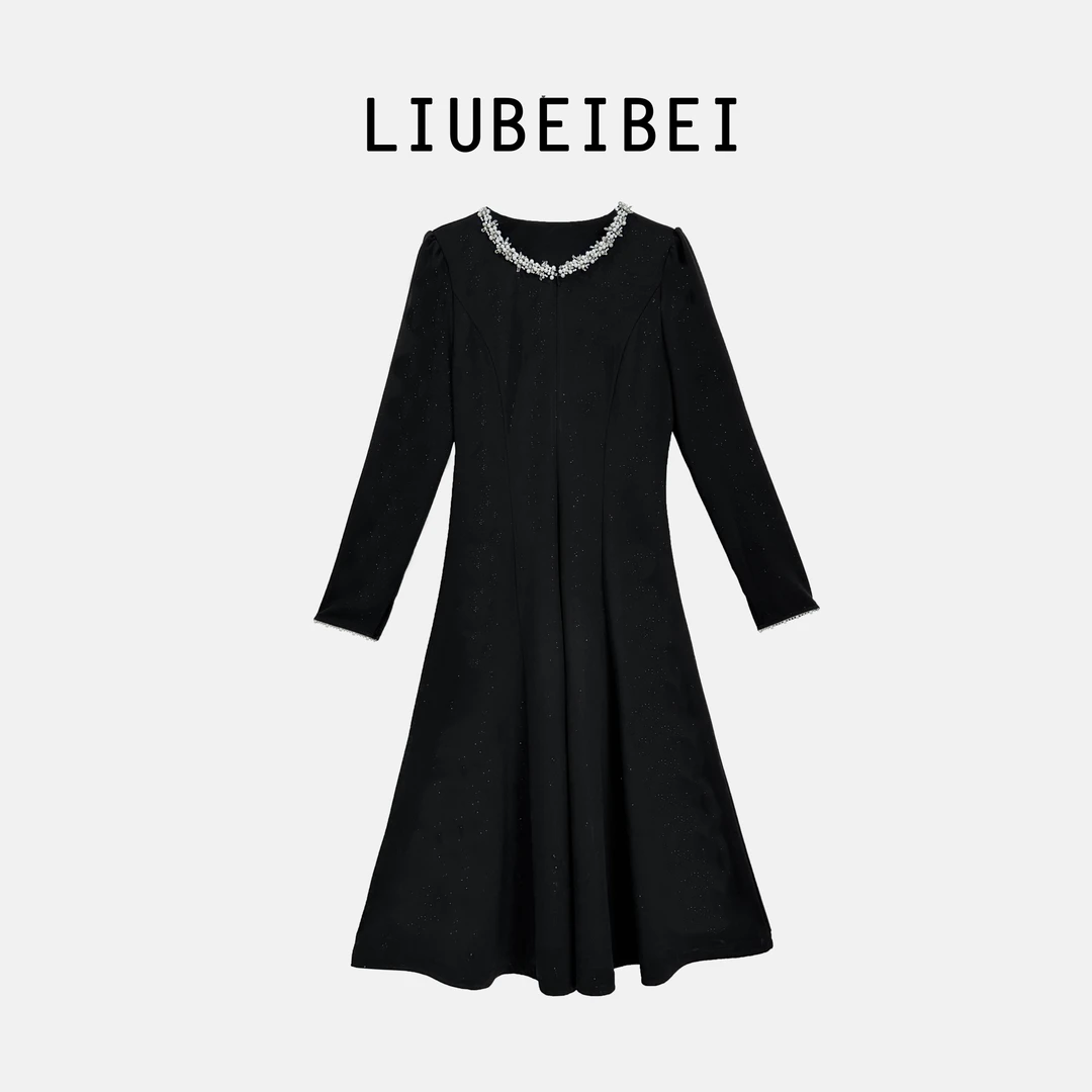 LIUBEIBEI 24秋冬新款【闪耀星河】重工手钉珠轻奢气质连衣裙8373