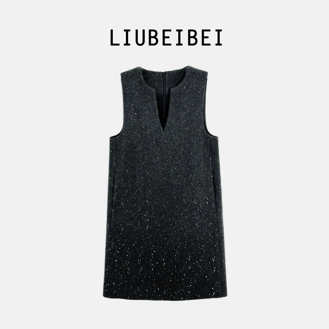 LIUBEIBEI新款【闪耀星空】背心显廋小香风无袖绵羊毛连衣裙8518
