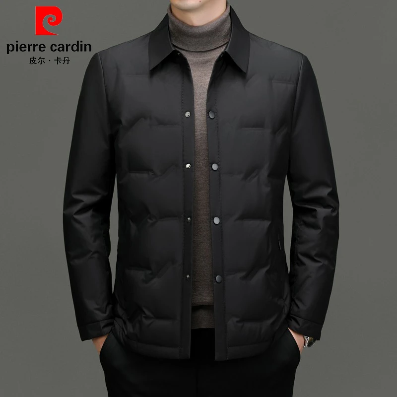 皮尔卡丹男士轻薄款羽绒服翻领纯色秋冬季外穿保暖休闲商务男外套